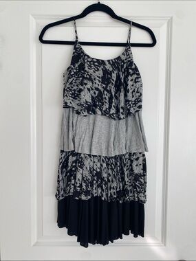 Gemstone Black & Gray Tiered Spaghetti-Strap Dress